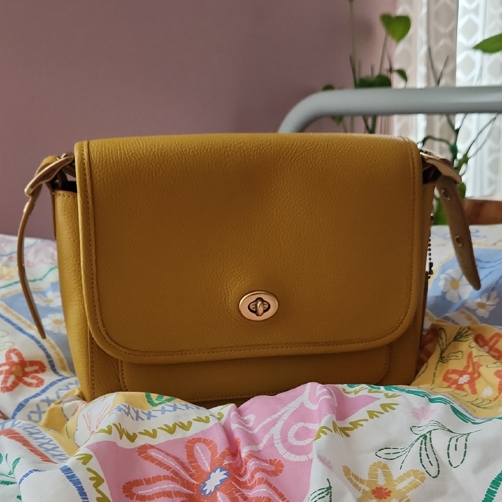 Coach Rambler Mustard Yellow Limited Edition Crossbody Bag Pebble Leather